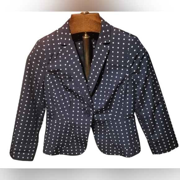 The Limited Jackets & Blazers - The Limited Polka Dot Navy Blue & White Single Button Blazer Size Small